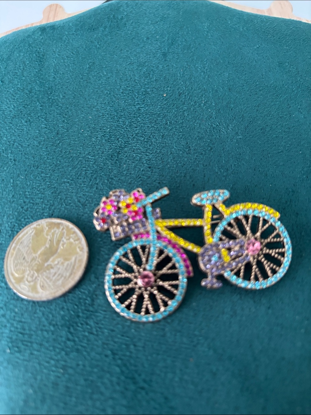 Colorful Rhinestone Bicycle Brooch Pin - Multicolor - Picture 4 of 5